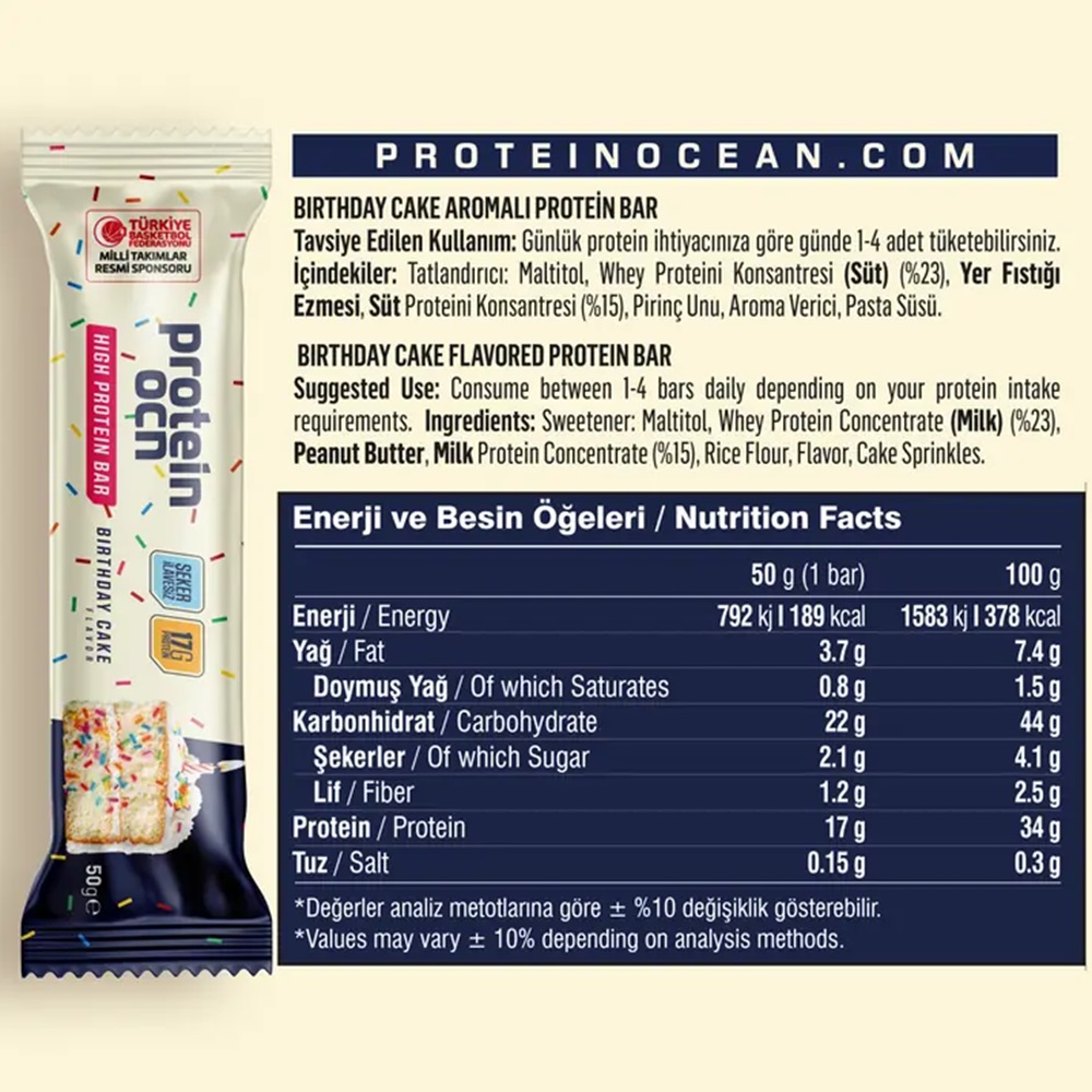 Protein Ocean Protein Bar Birthday Cake 12 Adet